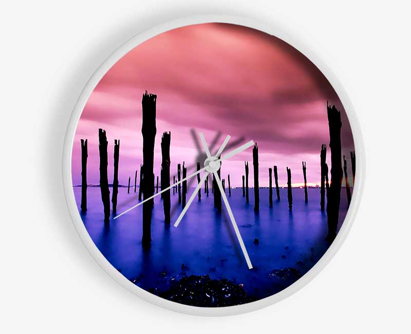 Purple Oceans Pink Skies Clock - Wallart-Direct UK