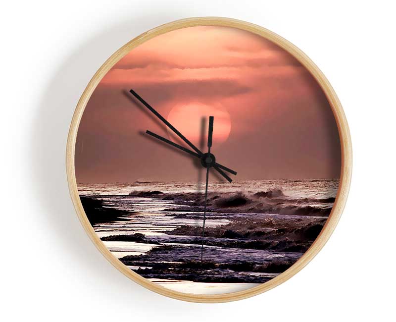 Pink Sunset Ocean Clock - Wallart-Direct UK