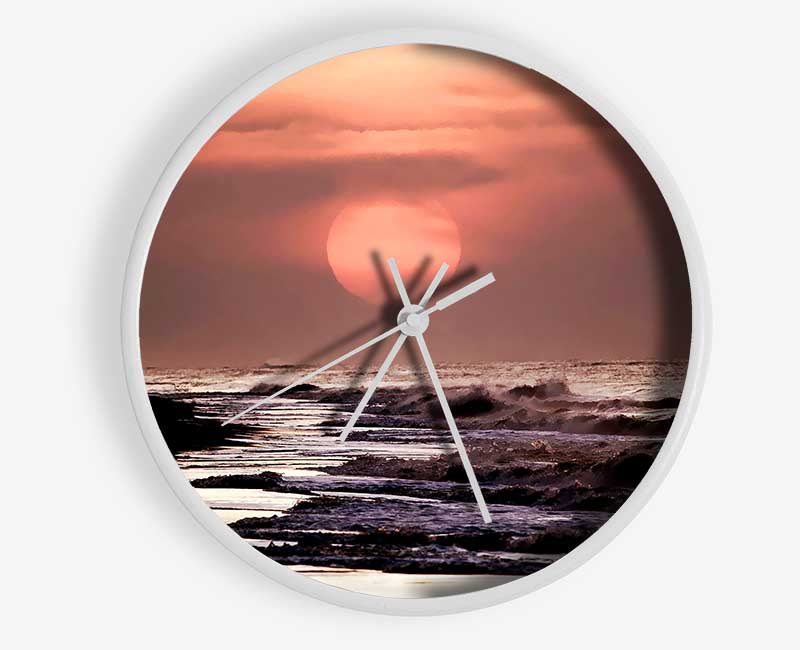 Pink Sunset Ocean Clock - Wallart-Direct UK