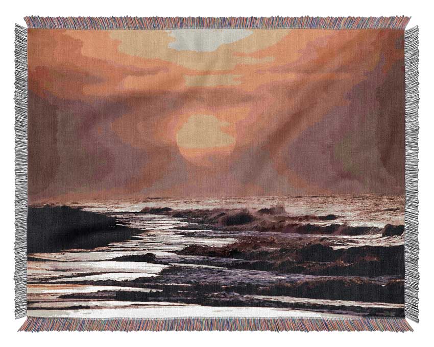 Pink Sunset Ocean Woven Blanket