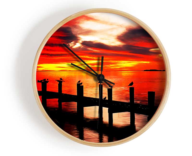 Pier Fire Sky Clock - Wallart-Direct UK