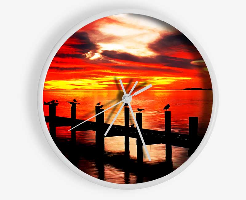 Pier Fire Sky Clock - Wallart-Direct UK