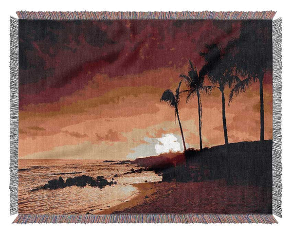 Ochre Palmtree Ocean Woven Blanket