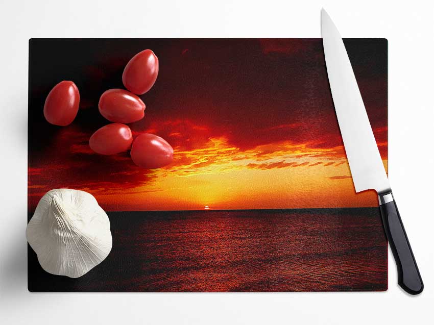 Red Night Fall Over Ocean Glass Chopping Board