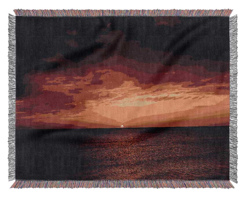 Red Night Fall Over Ocean Woven Blanket