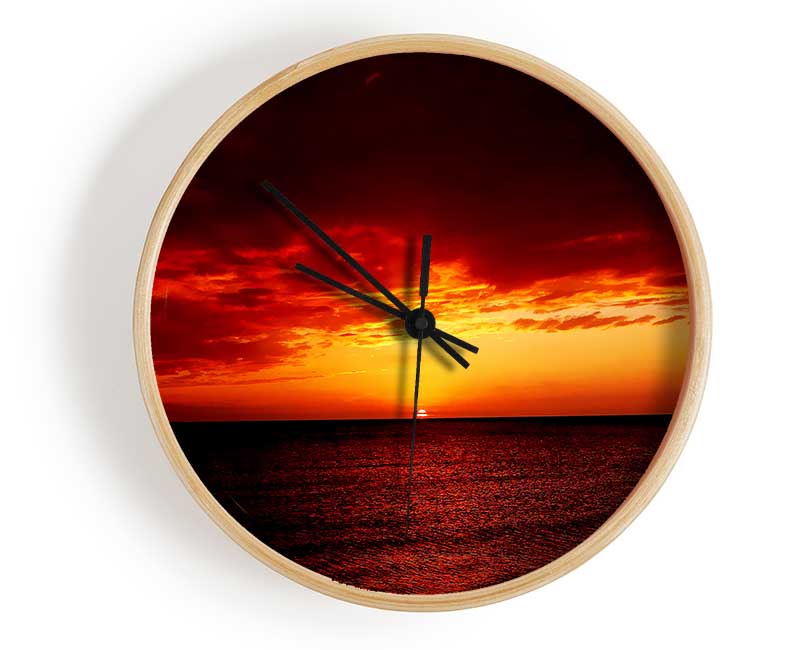 Red Night Fall Over Ocean Clock - Wallart-Direct UK