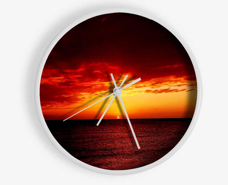 Red Night Fall Over Ocean Clock - Wallart-Direct UK