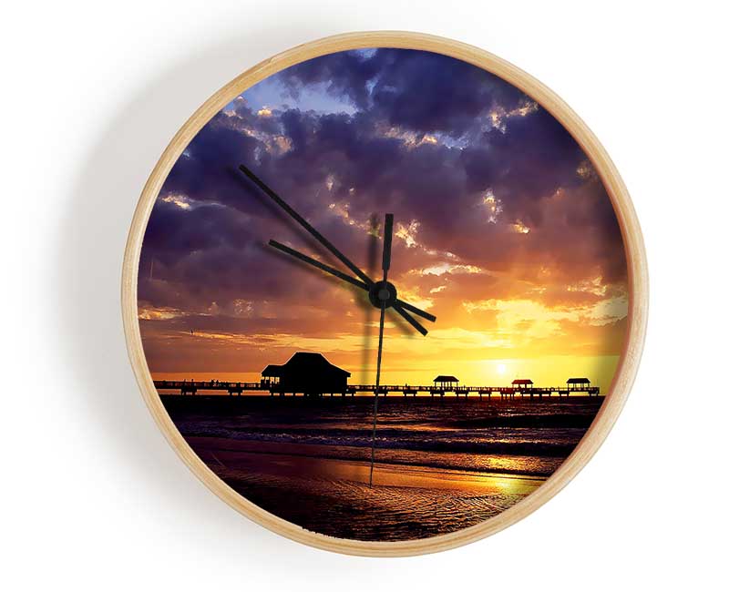 Pier Sunset Horizon Clock - Wallart-Direct UK