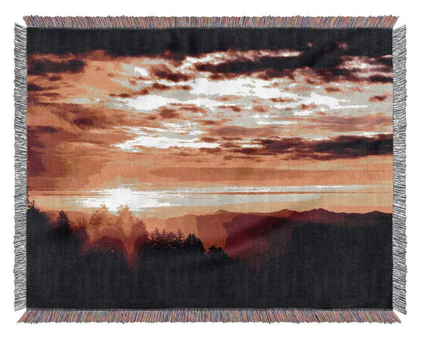 Sunrise Over Treeline Woven Blanket