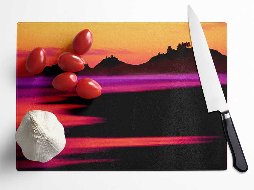 Surreal Red Ocean Nights Glass Chopping Board