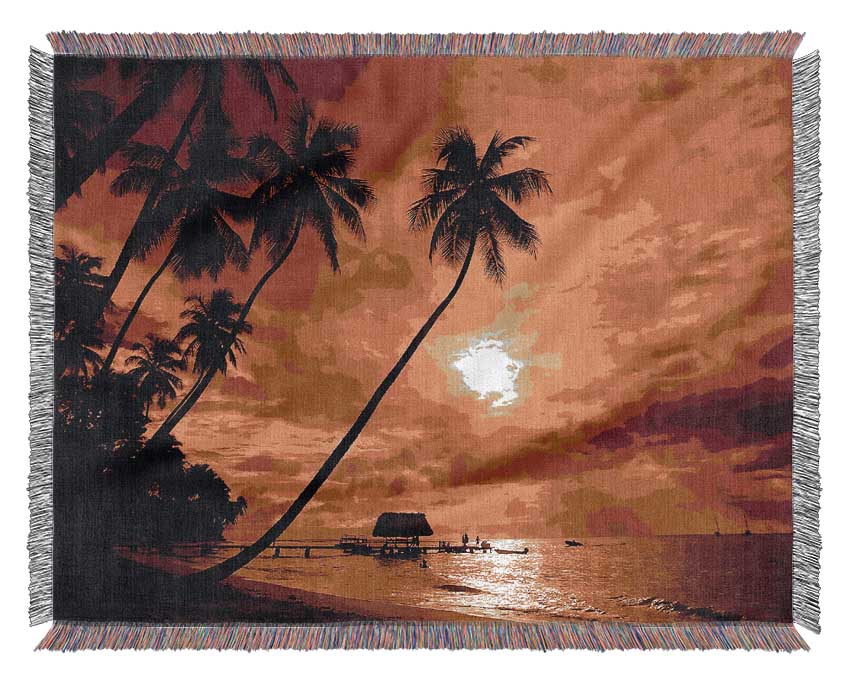 Paradise Palm Tree Hut Woven Blanket