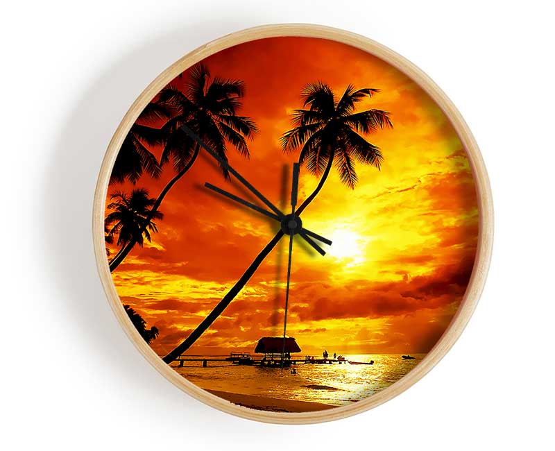 Paradise Palm Tree Hut Clock - Wallart-Direct UK