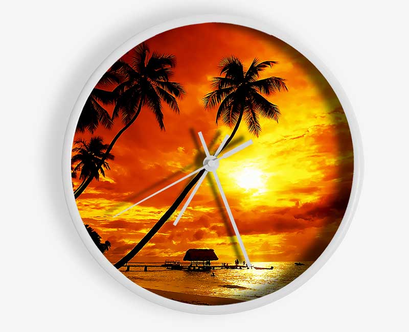 Paradise Palm Tree Hut Clock - Wallart-Direct UK