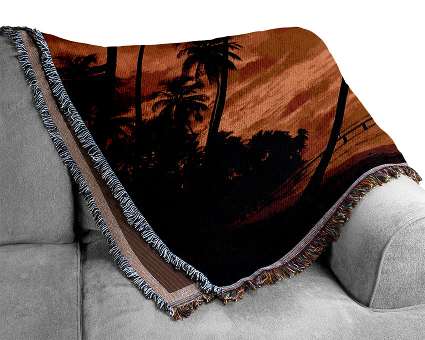 Paradise Palm Tree Hut Woven Blanket