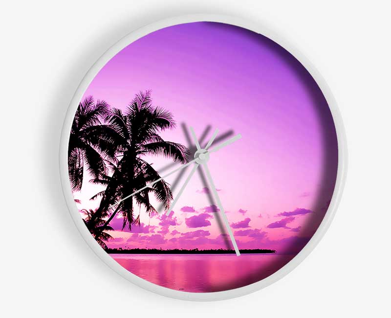 Pink Palm Tree Ocean Clock - Wallart-Direct UK