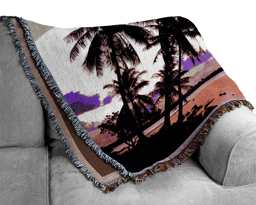 Pink Palm Tree Ocean Woven Blanket