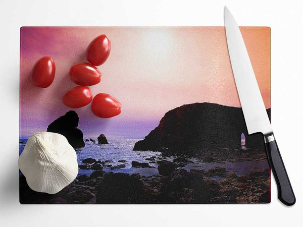 Peach Rock Sunset Glass Chopping Board