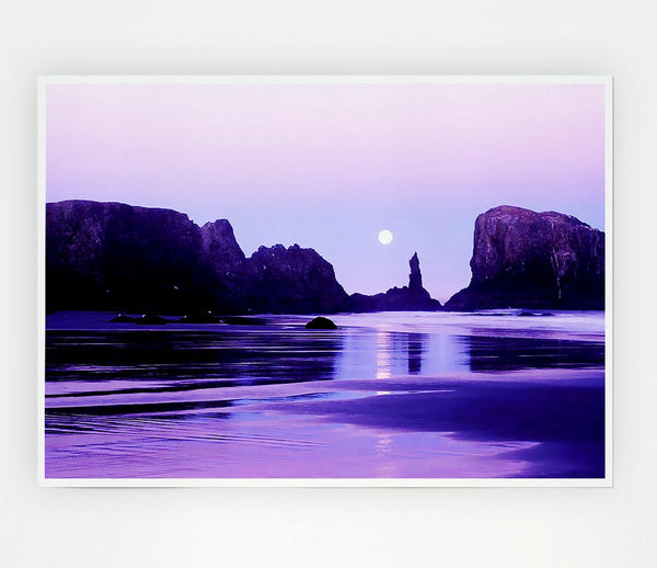 Lilac Moonlit Ocean Print Poster Wall Art