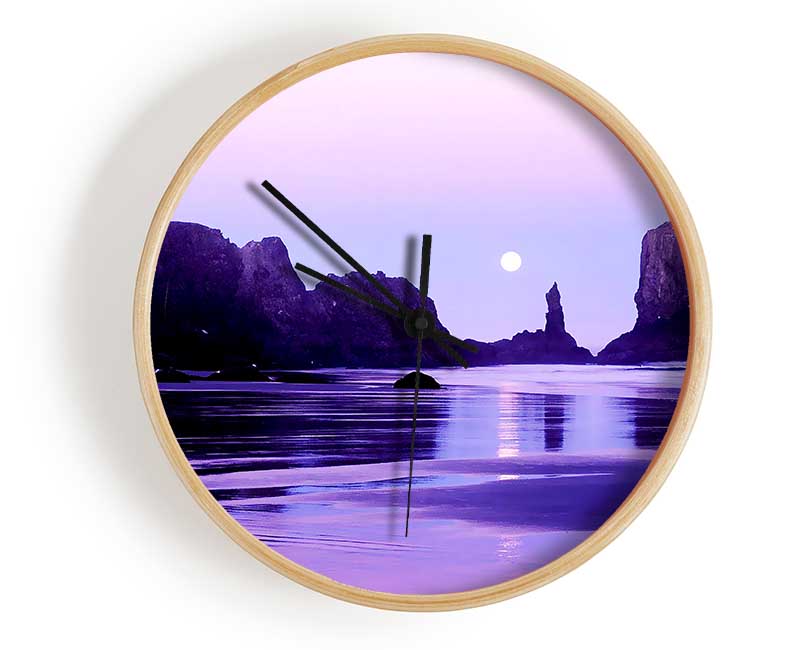 Lilac Moonlit Ocean Clock - Wallart-Direct UK