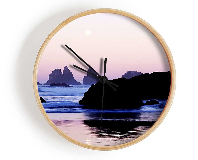 Pink Ocean Moon Clock - Wallart-Direct UK