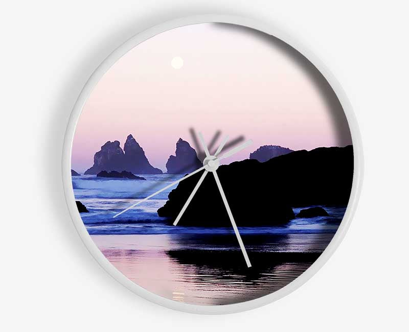 Pink Ocean Moon Clock - Wallart-Direct UK