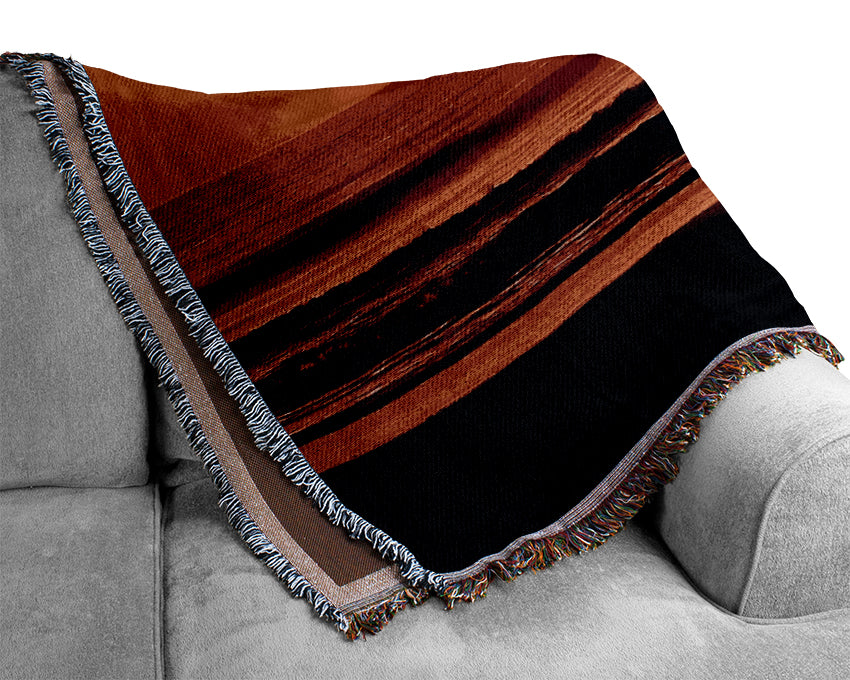 Red Ocean Waves Woven Blanket