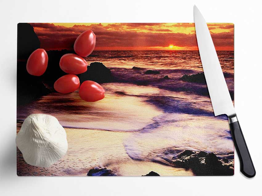 Ocean Mist Sunrise Glass Chopping Board