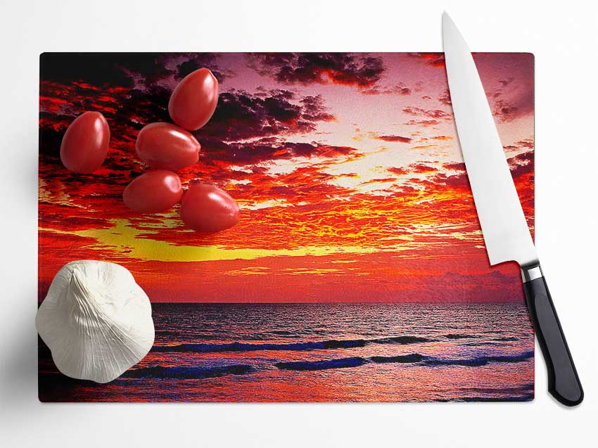 Lava Red Ocean Skies Glass Chopping Board