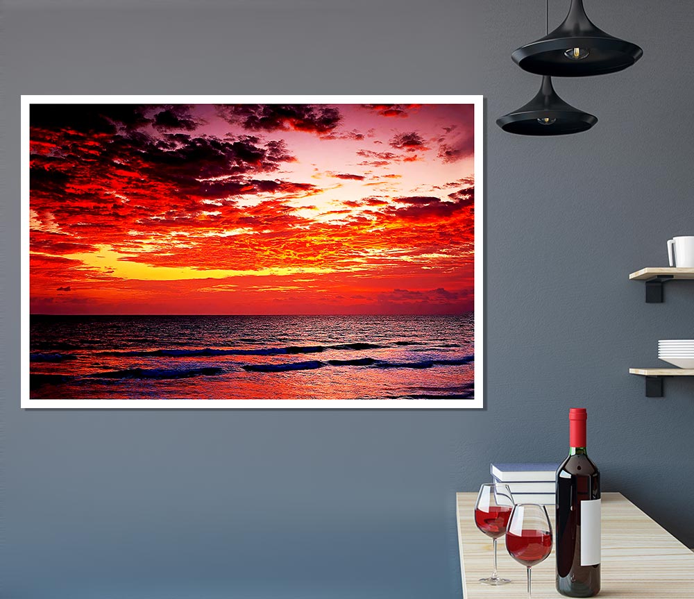 Lava Red Ocean Skies Print Poster Wall Art