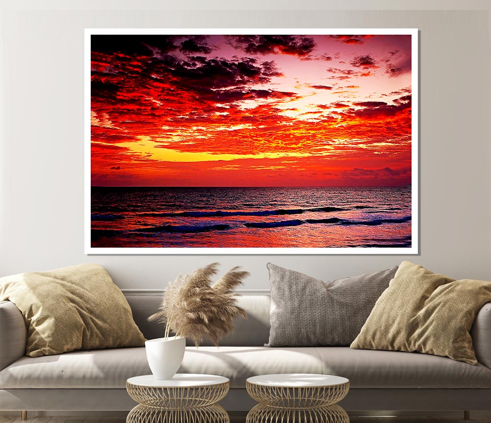 Lava Red Ocean Skies Print Poster Wall Art