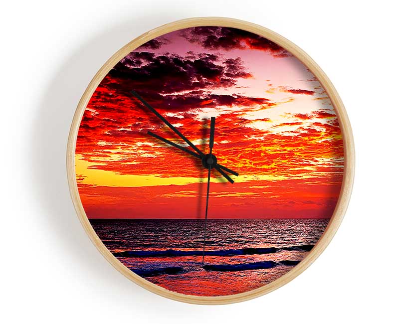 Lava Red Ocean Skies Clock - Wallart-Direct UK