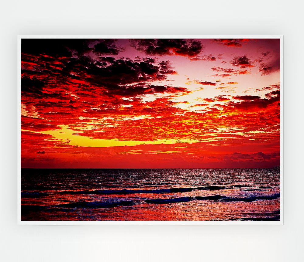 Lava Red Ocean Skies Print Poster Wall Art