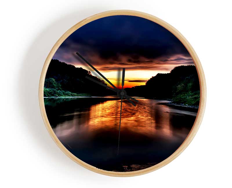 Fire Sunrise Lake Clock - Wallart-Direct UK