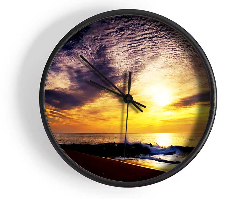 Yellow Ocean Sunblaze Clock - Wallart-Direct UK