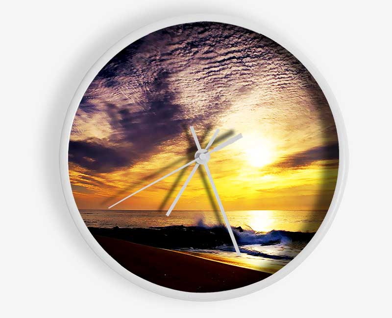 Yellow Ocean Sunblaze Clock - Wallart-Direct UK