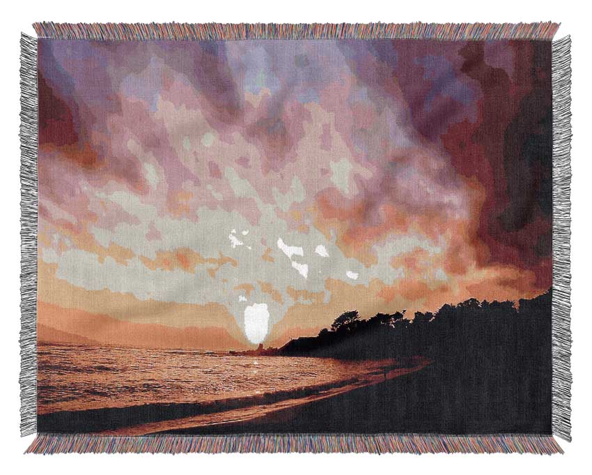 Ocean Path To The Mountain Sunset Woven Blanket