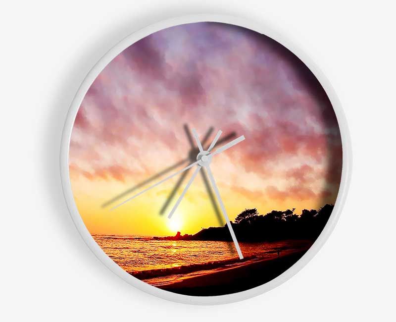 Ocean Path To The Mountain Sunset Clock - Wallart-Direct UK