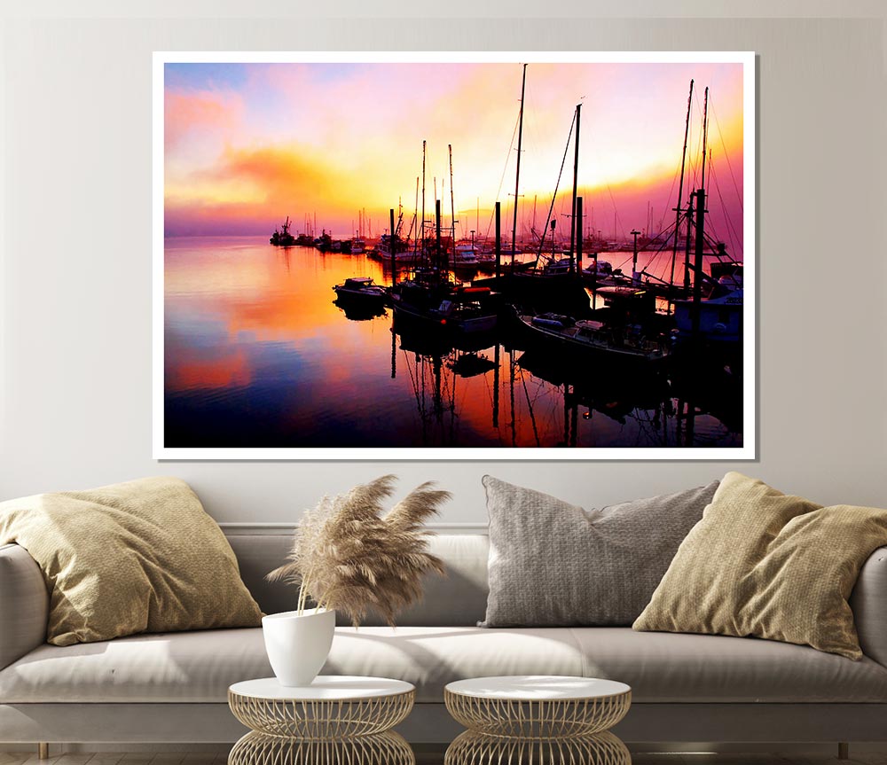 The Harbour At Sunset Print Poster Wall Art