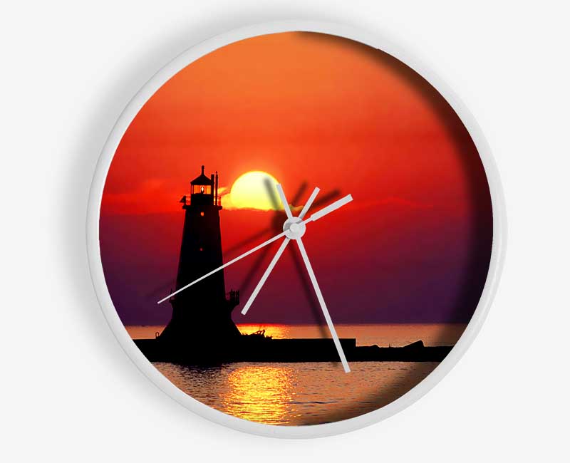 Lighthouse Sunset Red Clock - Wallart-Direct UK