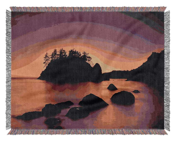 Pink Sunset Behind The Mountain Woven Blanket