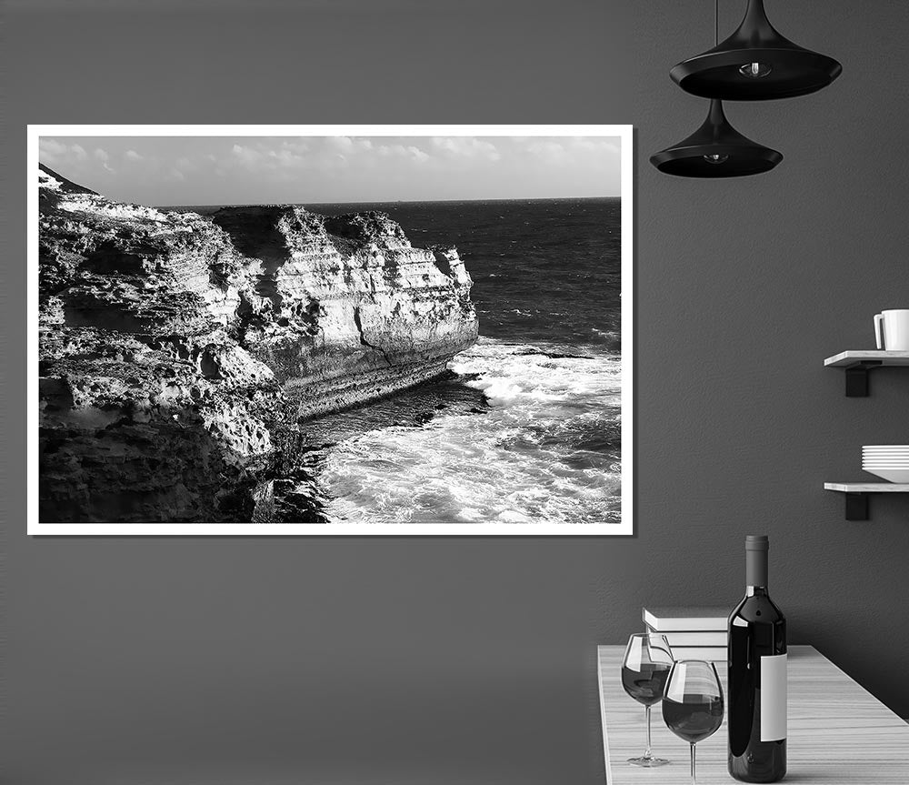 The Waves On The Ocean Cove B N W Print Poster Wall Art