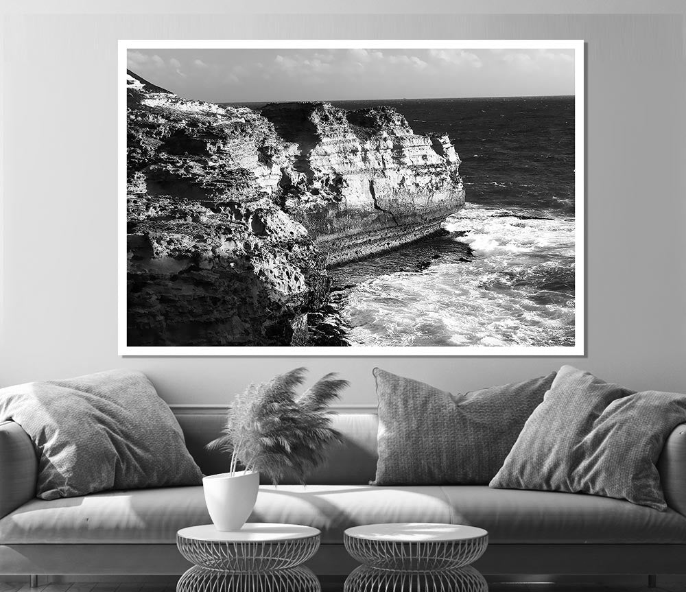 The Waves On The Ocean Cove B N W Print Poster Wall Art