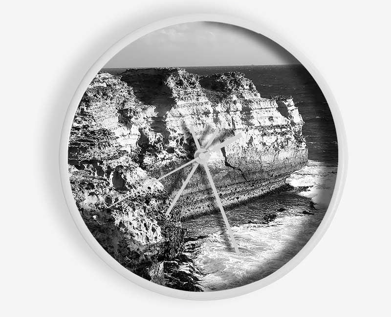 The Waves On The Ocean Cove B n W Clock - Wallart-Direct UK