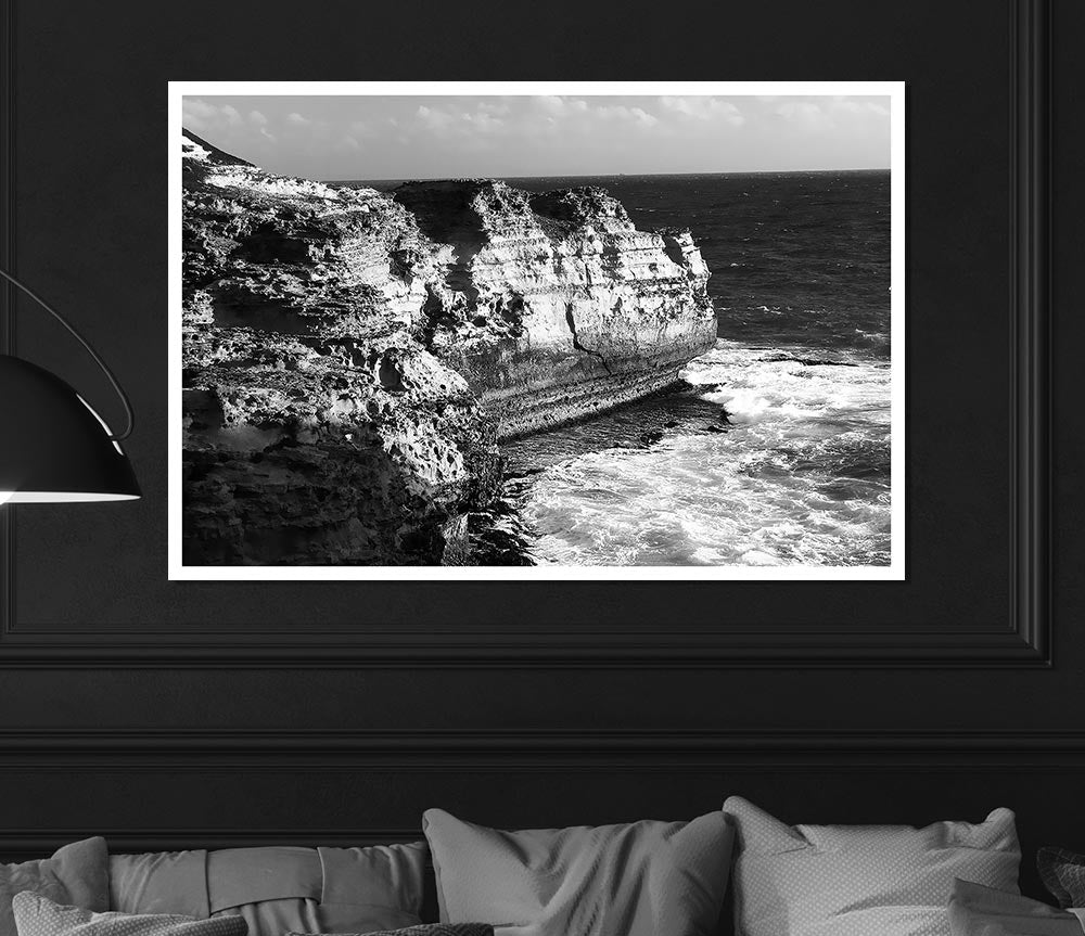 The Waves On The Ocean Cove B N W Print Poster Wall Art