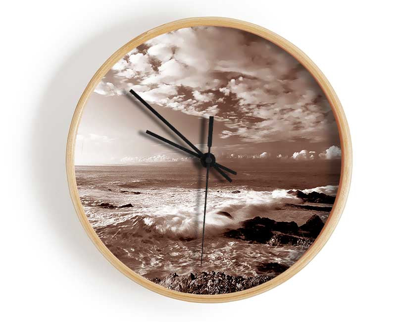 Ocean Mist Sepia Clock - Wallart-Direct UK