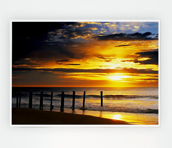 Yellow Sunrise Ocean Print Poster Wall Art