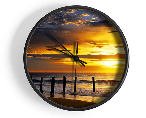 Yellow Sunrise Ocean Clock - Wallart-Direct UK