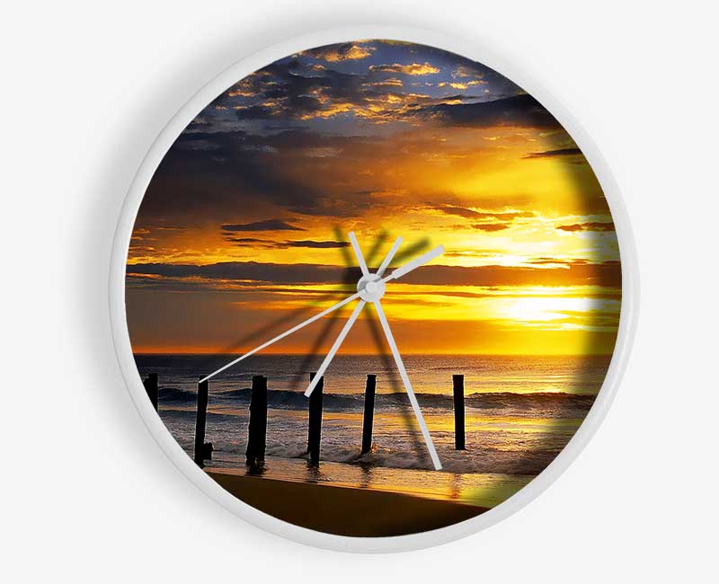 Yellow Sunrise Ocean Clock - Wallart-Direct UK