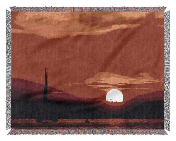 Sailing Into The Red Sunset Woven Blanket