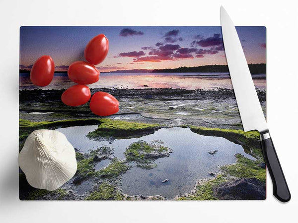 Distant Ocean Sunrise Glass Chopping Board